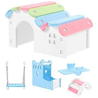Ensemble de jouets pour hamster comprenant 5 abris colorés pour animaux de compagnie, idéal pour l'exercice.