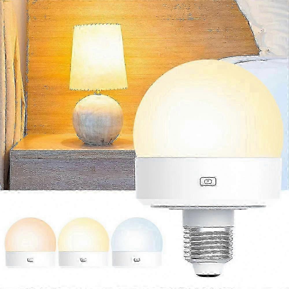 2-Pack E27 Rechargeable Bulbs, 3 Color Modes Table Lamp with Remote and Timer Function