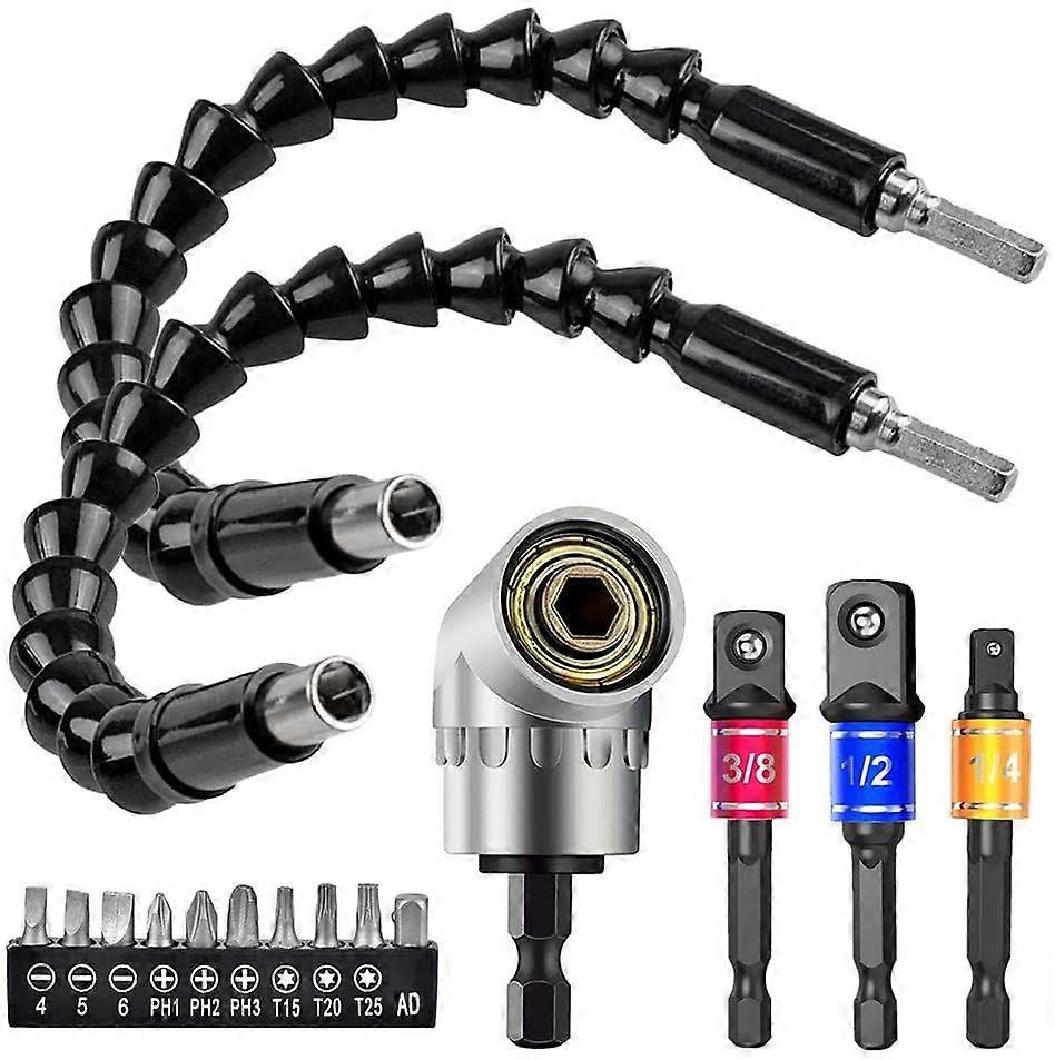 Flexible Drill Extension Hex Shank Drill Nut Driver Bit Set, 105 Right Angle