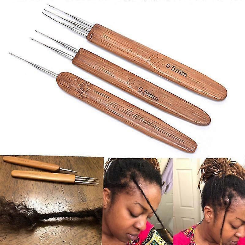 3pcs 0.5mm Dreadlock Crochet Needle Hook Bamboo Handle Hooks Tools Making