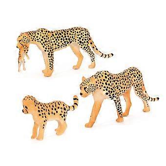 3Pcs Cheetah Family Figures Set  Realistic PVC African Cheetah, Leopard, and Cub Figurines  Safari Animal Toys and Decorations for Kids  Perfect Educa