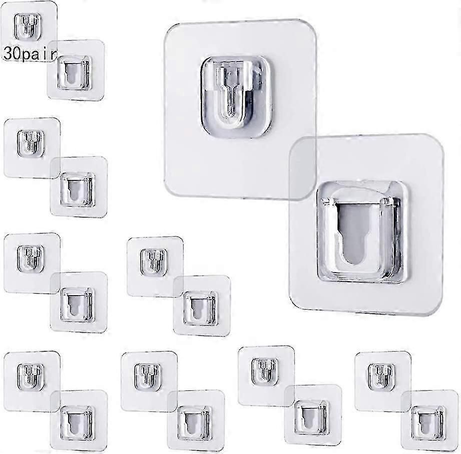 30 Pair Double Sided Adhesive Wall Hooks.double Sided Self Adhesive Wall