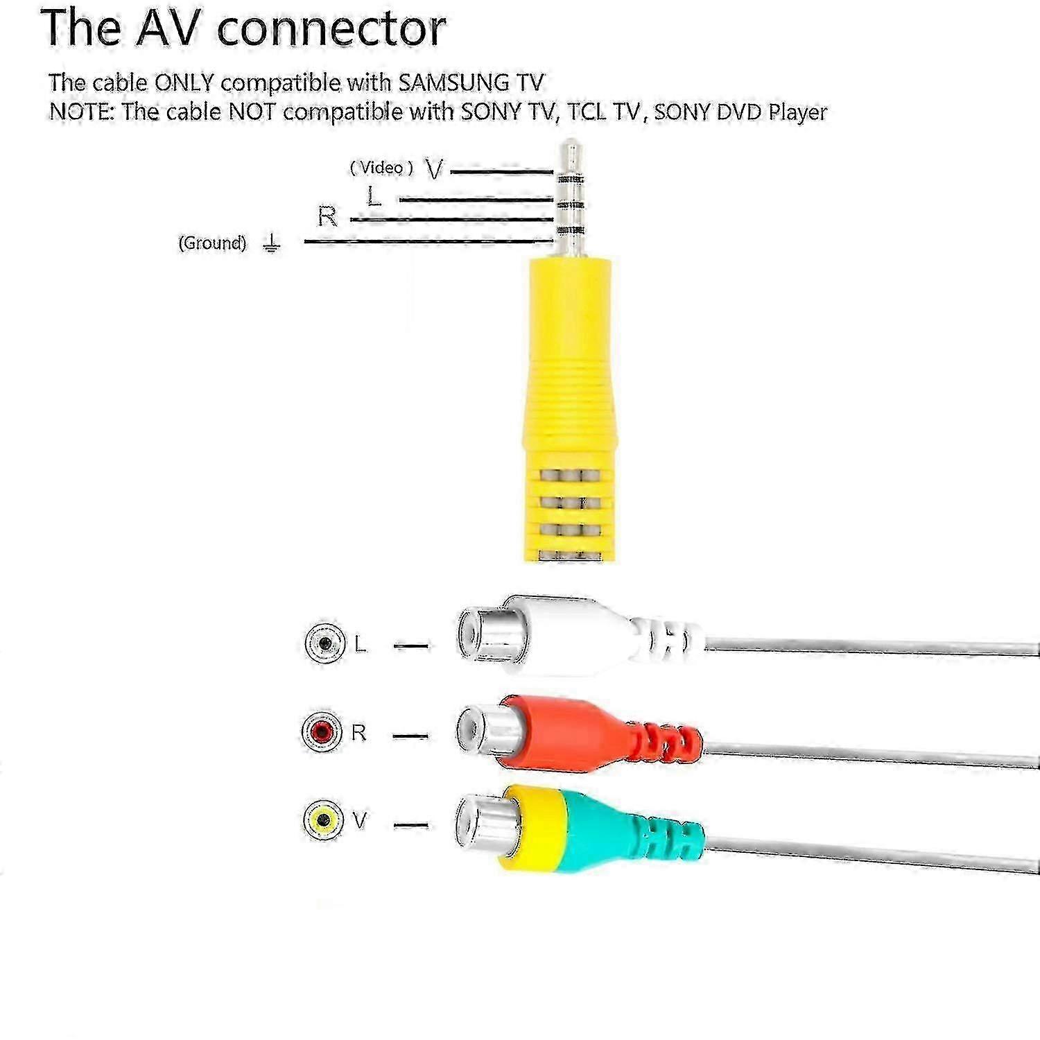 Video Av Component Adapter Cable Replacement For Samsung Tv, 3 Rca