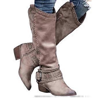 Western-Cowboy-Stiefel für Damen aus PU, dicker Absatz, kniehoch, mittelhoch, Herbst/Winter