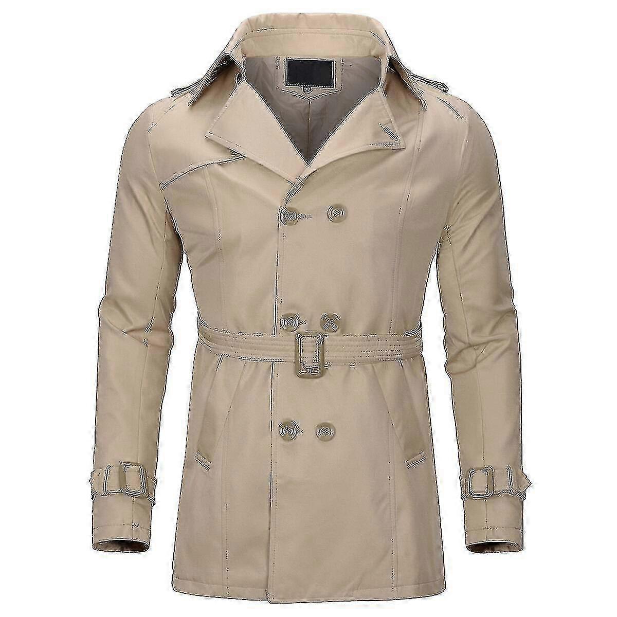 Mens Double-breasted Solid Lapel Trench Coat