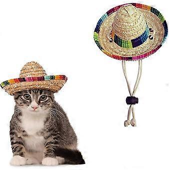 Pet Straw Sombrero Hat, Adjustable Funny Party Costume Cap for Small Dogs Puppy Cat, Cute Birthday Photo Prop, Beige, 1 Piece