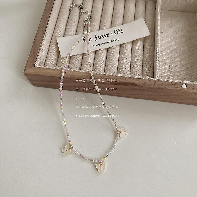 Nowy kolor Kamienny naszyjnik z koralików, słodki i piękny łańcuch w stylu dziewczyny, wszechstronny naszyjnik motylkowy