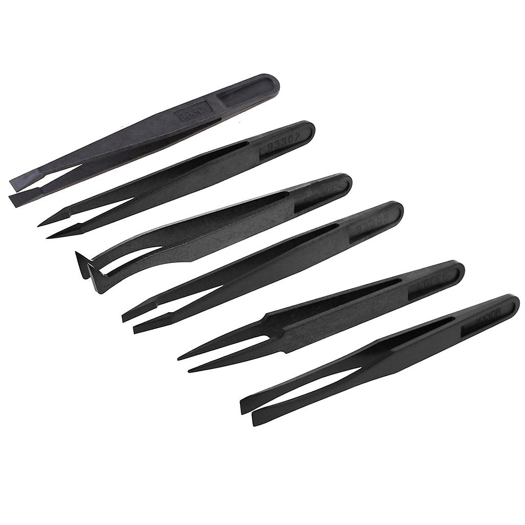 6pcs Anti-static Electronic Plastic Tweezers Kit Forceps Repair Hand Tools Set