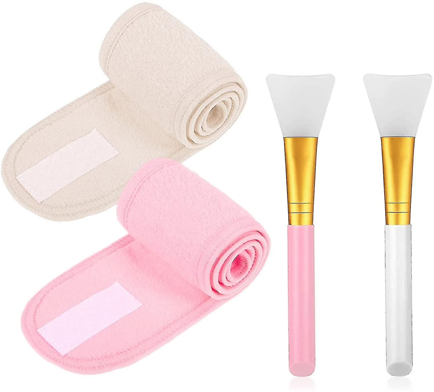 Silicone Face Mask Brushes, 2 Pcs Soft Face Mask Brushes With 2 Pcs Headband, Spa Facial