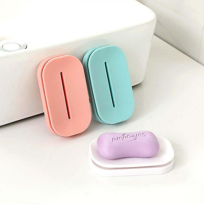 3Pcs Plastic Self-Draining Soap Dish, Antibacterial Double Layer Soap Dish- Blue,White,Pink
