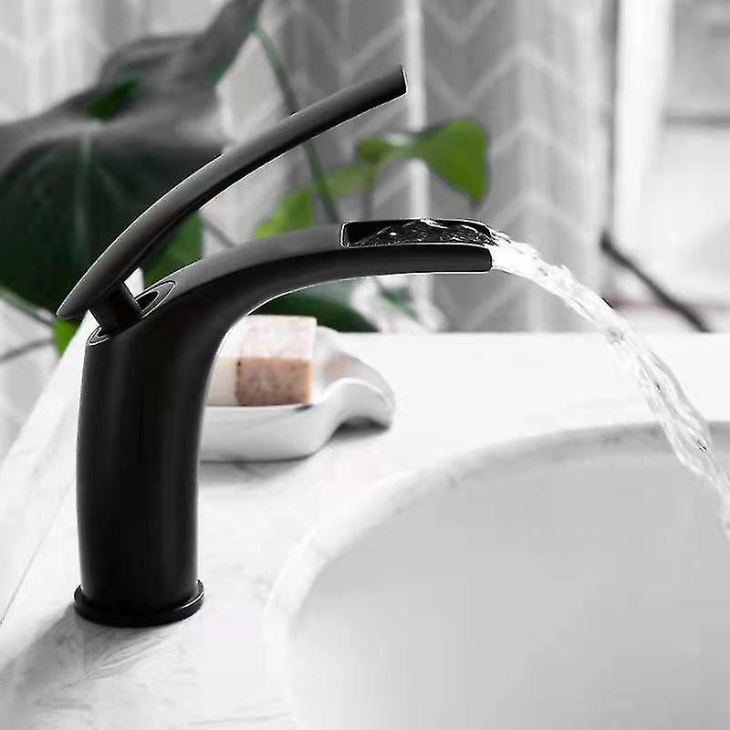 Svart badekran Servant tappekran Messing Fossefall tappekran Solid messing Specail Sink Mixer Trykk Hot Cold Waterfall Basin tappekran