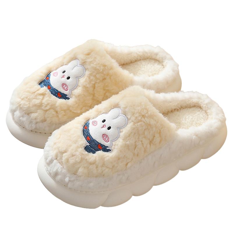 1 Pair Women Home Slippers Soft Bottom Heightening Cartoon Rabbit Pattern Winter Warm Slippers for D
