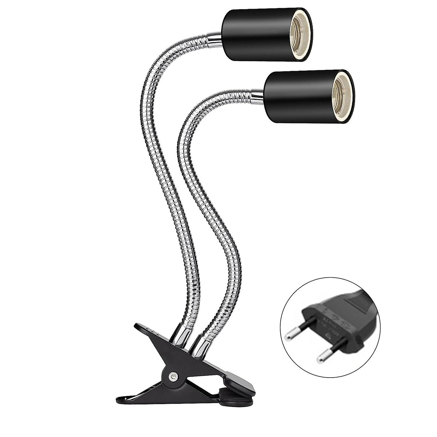 Reptile Heat Lamp Holder Dual-Head with 2/4/6H Cycle Timer Gooseneck Adjustable Turtles Lizards