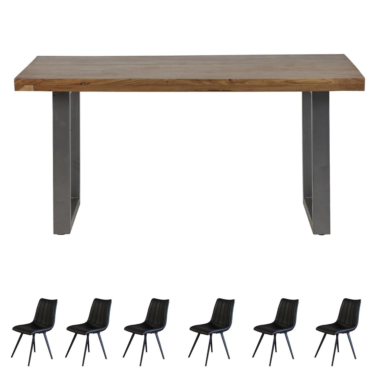 Cosmopolitan Industrial Rectangular 6 Seater Dining Table Set With 6 Chairs