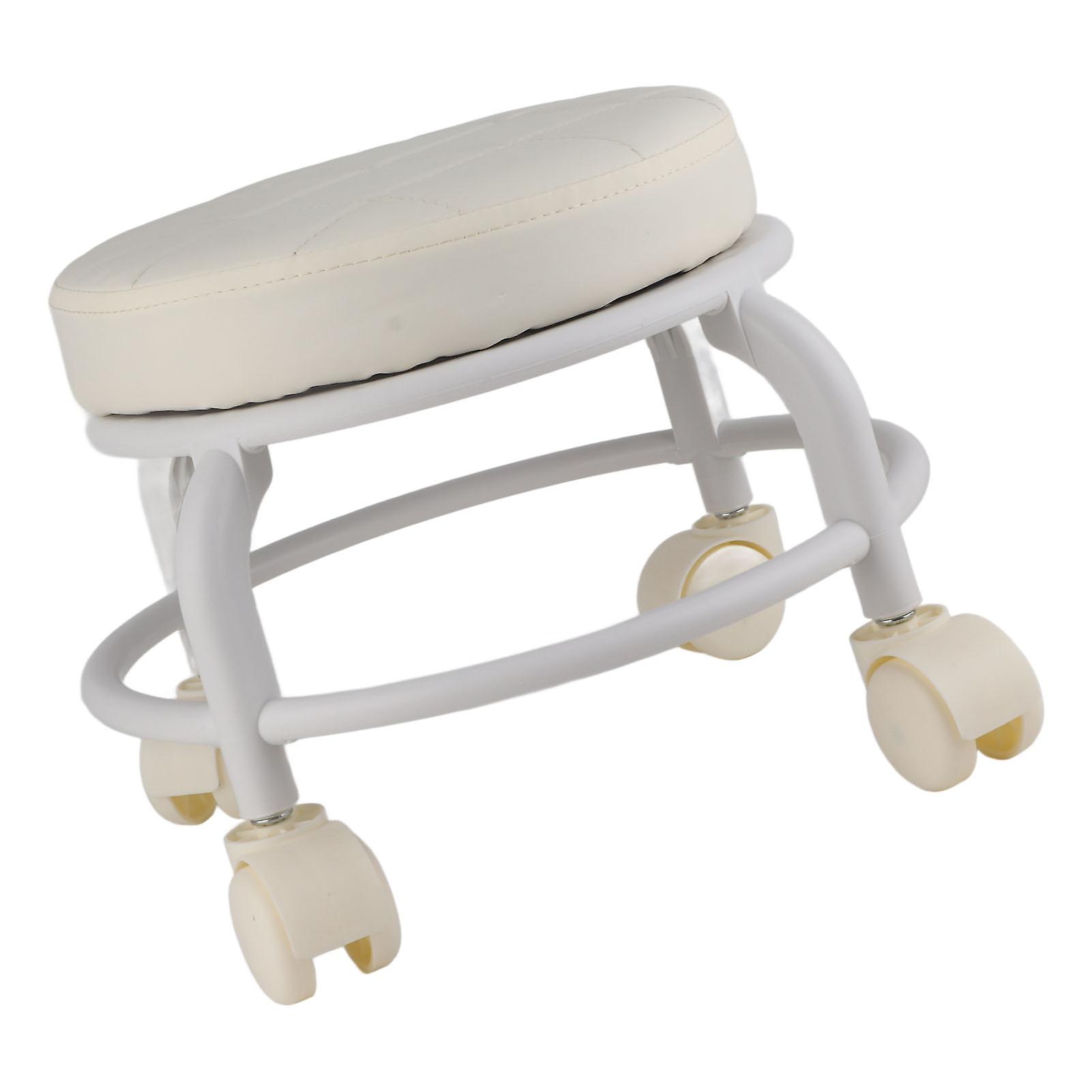 Rolling Ottoman Double Layer Footrest Stool Beige 3.3lb Quiet Wheels