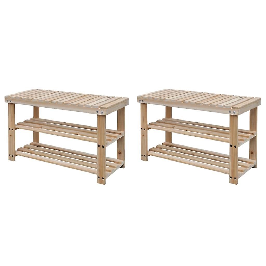 2-in-1 shoe bench 2 pcs solid fir wood