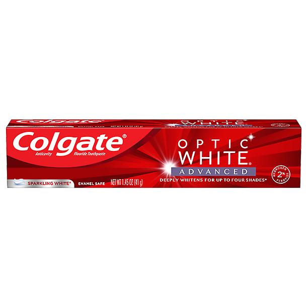 Colgate Optic White Advanced Teeth Whitening Travel Sized Toothpaste, Sparkling White - 1.45 Ounce