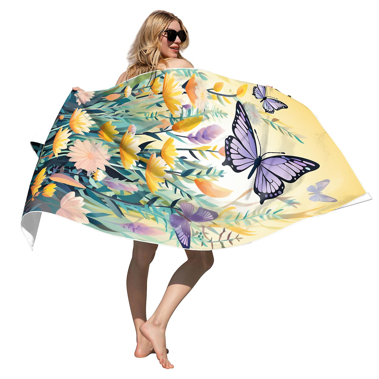 Oasisdream Butterfly Print Quick-Drying Beach Towel