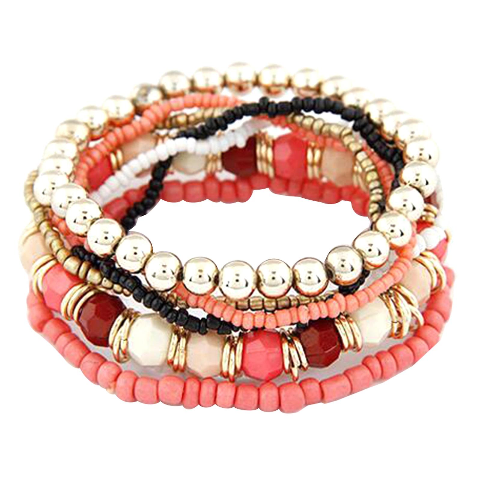 7Pcs/Set Women Boho Bohemian Mix Style Multilayer Elastic Beaded Bracelets for Banquet Party