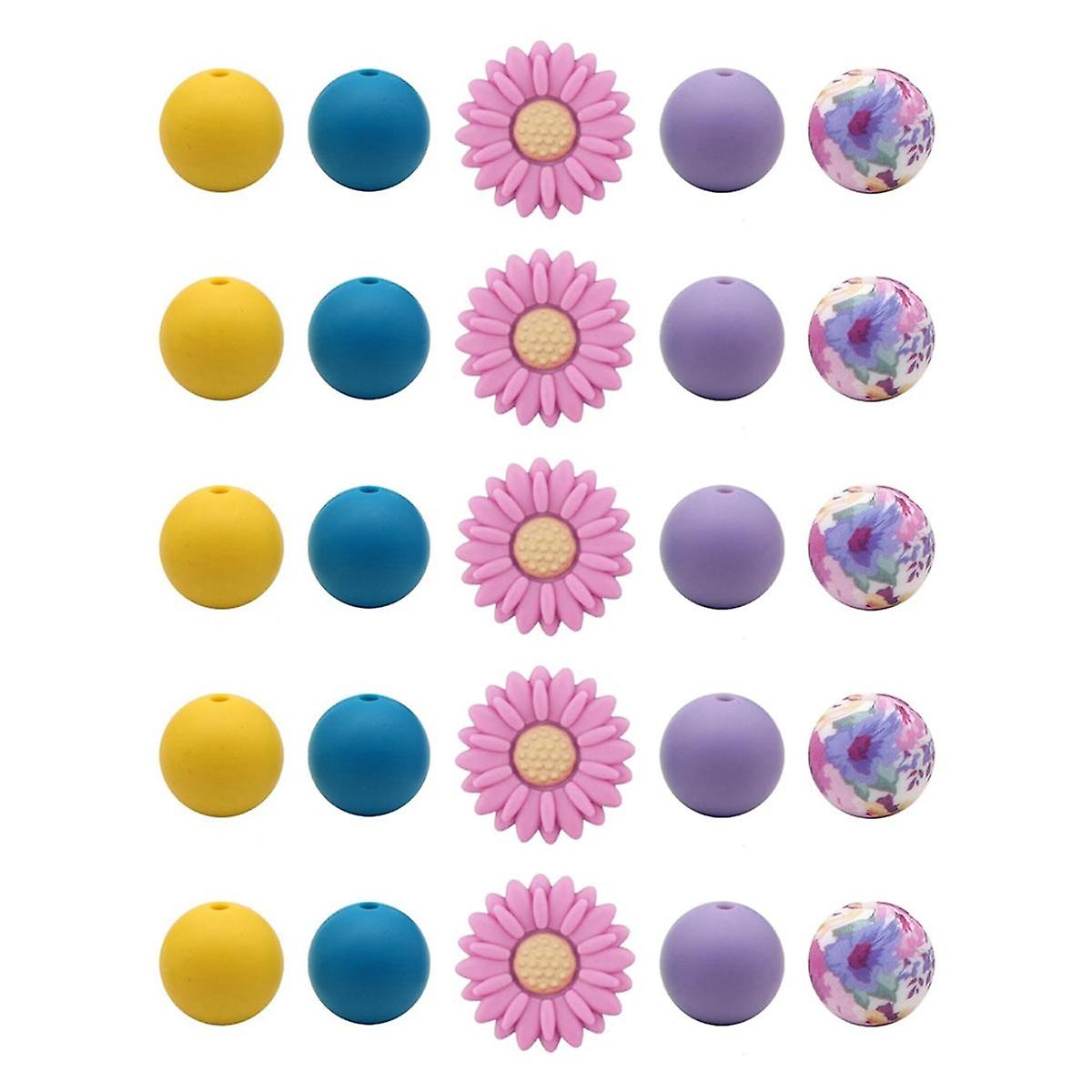 Gänseblümchen-Silikonperlen Pfirsich weiße Gänseblümchenblumen Form Silikon lose Perle Runde Perlen Abstandsperlen w