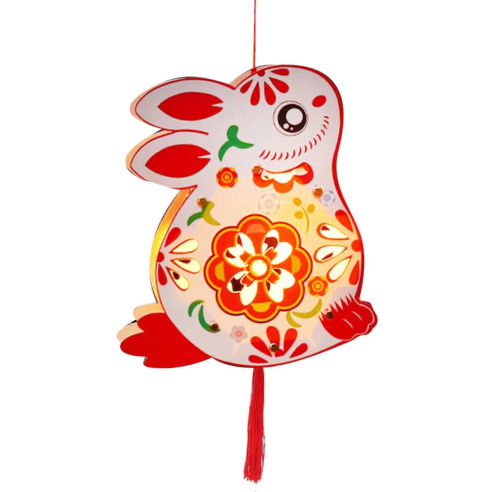 Diy Lantern Rabbit Shaped Hanging Lantern For Spring Festival Lantern Festival With Light Battery Powered For Kids Joyous White