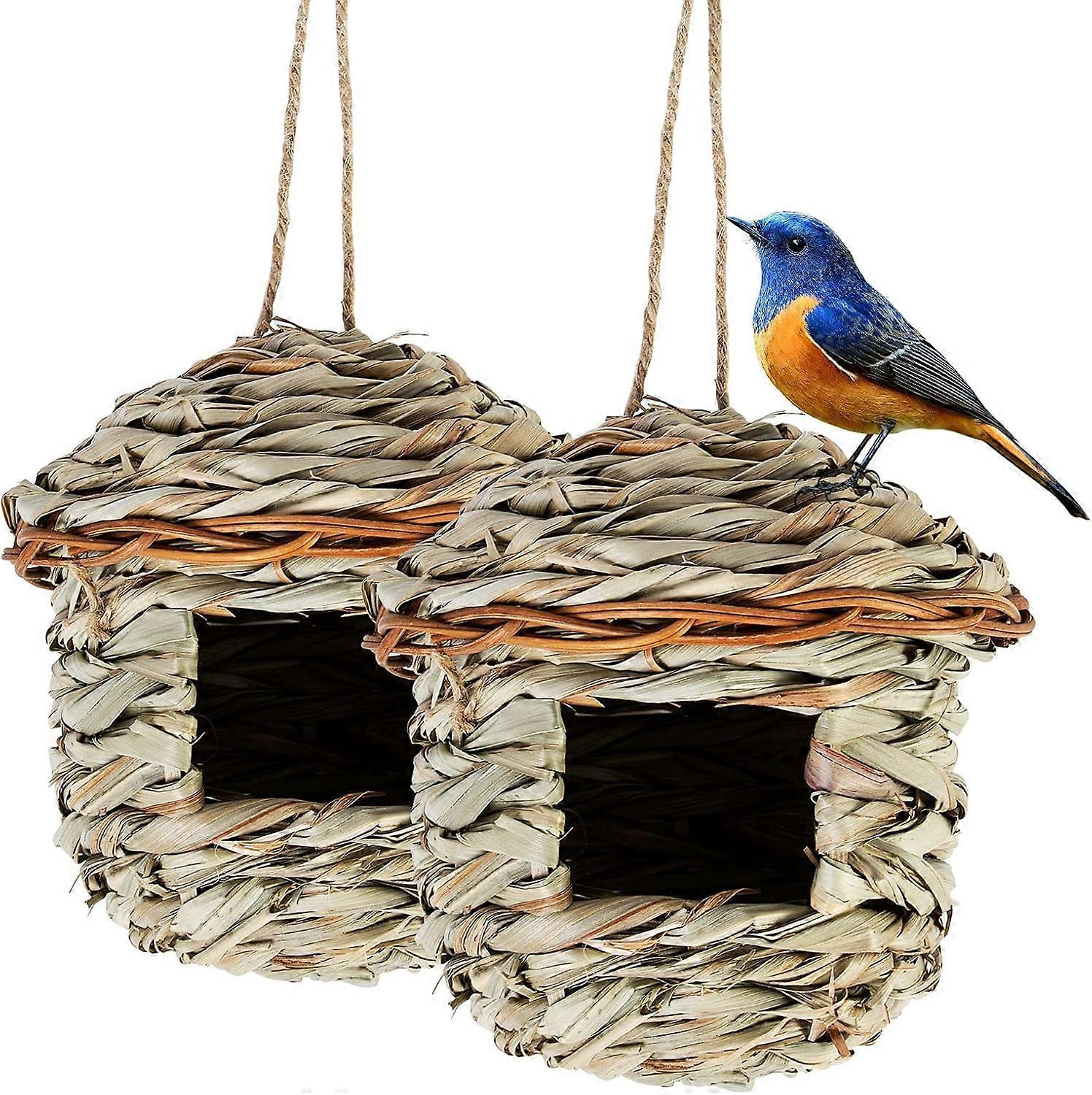 2 قطعة منسوجة Birdhouse ، عش الطيور المصنوعة يدويا ، مناسبة للطيور الصغيرة مثل الطيور الطنانة ، القرقف ، بيت الطيور في الهواء الطلق