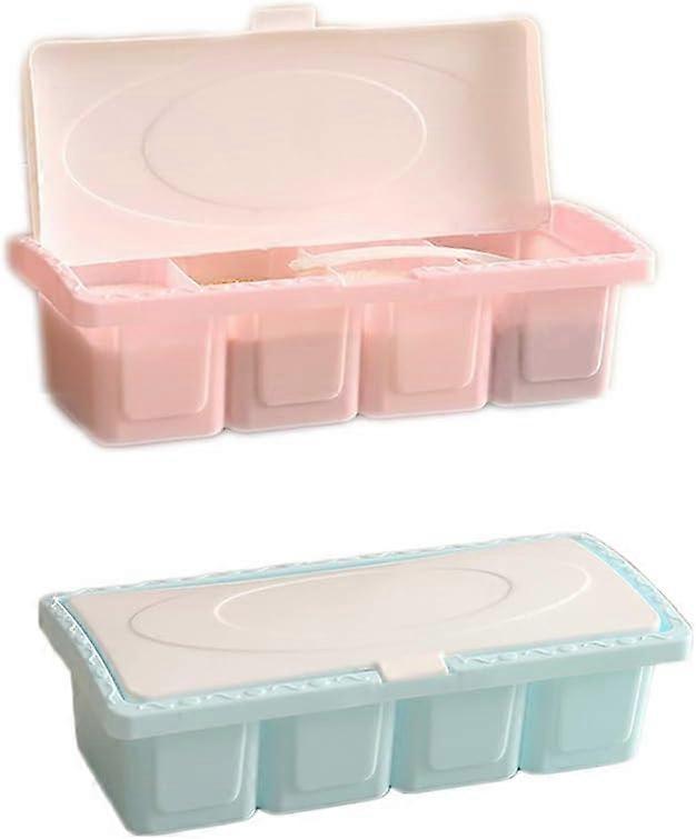 2 pieces Seasoning Box Set, 4 Compartment Seasoning Box, Spice Box Cruet Cuisine for Sugar, Spices, Salt, Condiment Jars with Lid