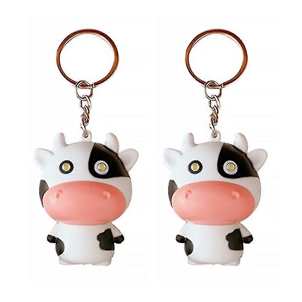 2pcs Creative Luminous Key Chains Cartoon Cows Shaped Keychain Diy Hanging Decors