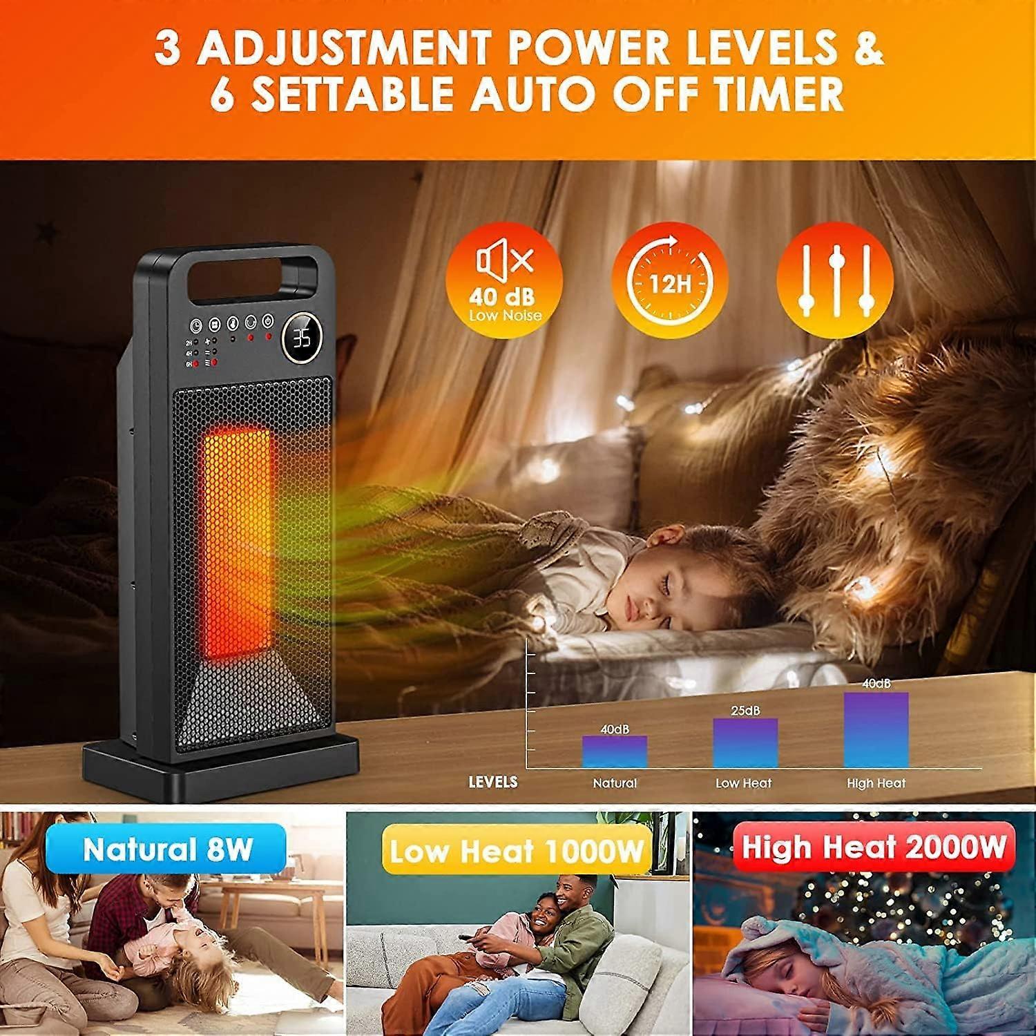 Chauffage D'appoint 2000W, Chauffage Electrique, Radiateur Soufflant en Cramique, 60oscillation, 12H Minuterie, cran LED, 3 Modes, Tlcommande, Protect