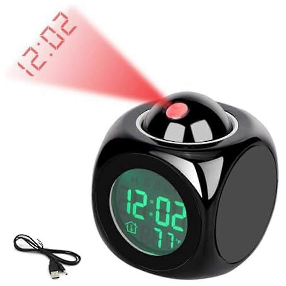 Projection Electronic Clock English Clock, Projection Clock Multi-Function Alarm Clock, LCD Projection Alarm Clock Black