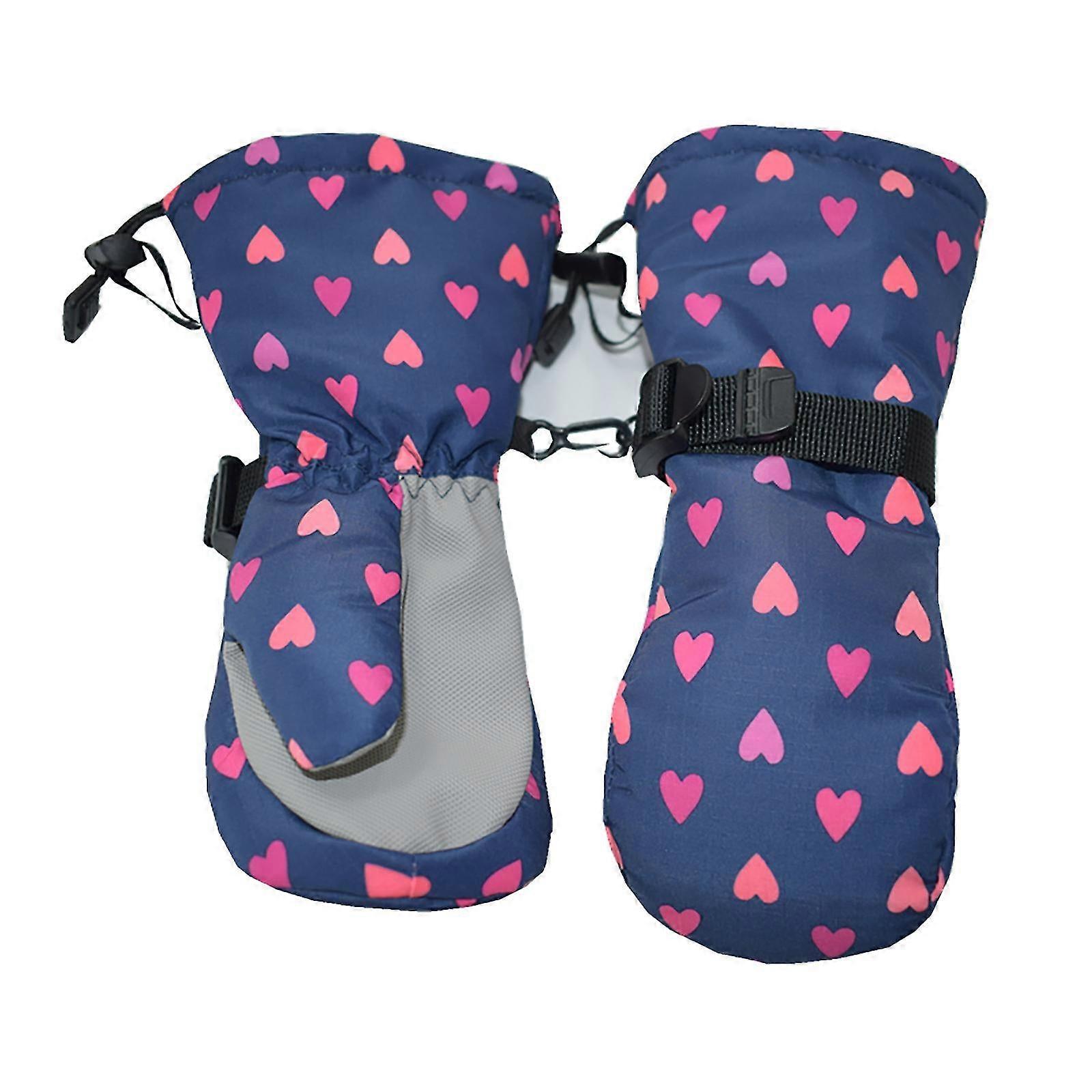 Gants d'escalade Gants de ski pour enfants Imperméable à froid Antidérapant Chaud Dessin animé Love Heart