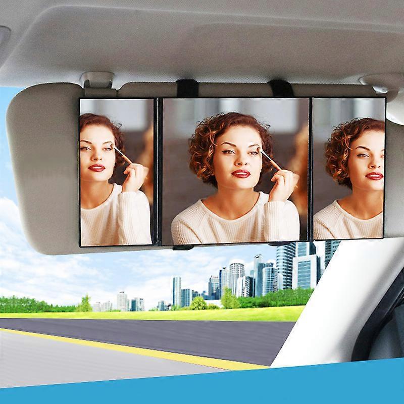 Foldable makeup mirror for car, large screen 30x14cm, 3 sections, foldable, glass interior, visor-sun visor