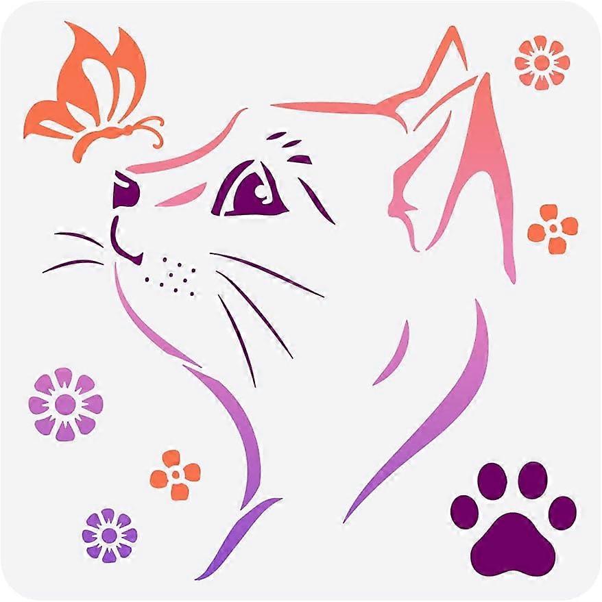 1PC Cat Stencil 11.8x11.8inch Square Painting Stencil Washable Drawing Template