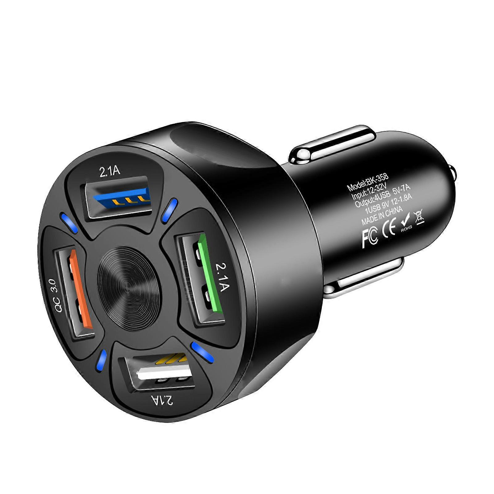 USB Car Charger Socket QC3.0 Four Port Fast Charging Over Temperature Protection Cigarette Lighter Splitter Adapter