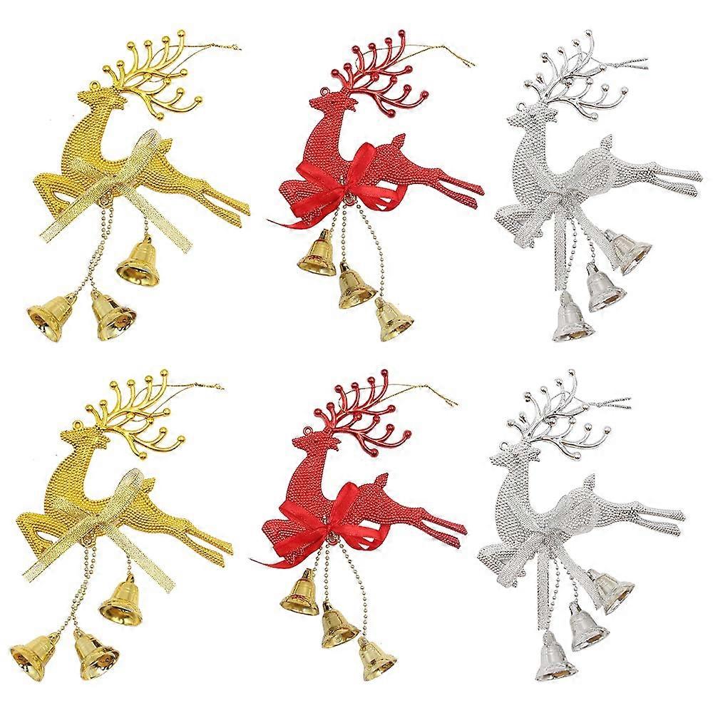 Pachet de 6 Pandantive de Crăciun Ren Decorațiuni de pom de Crăciun Pandantiv de ren Ornament de elan cu clopot Decorațiuni de pom de Crăciun Decorațiuni pentru Chr
