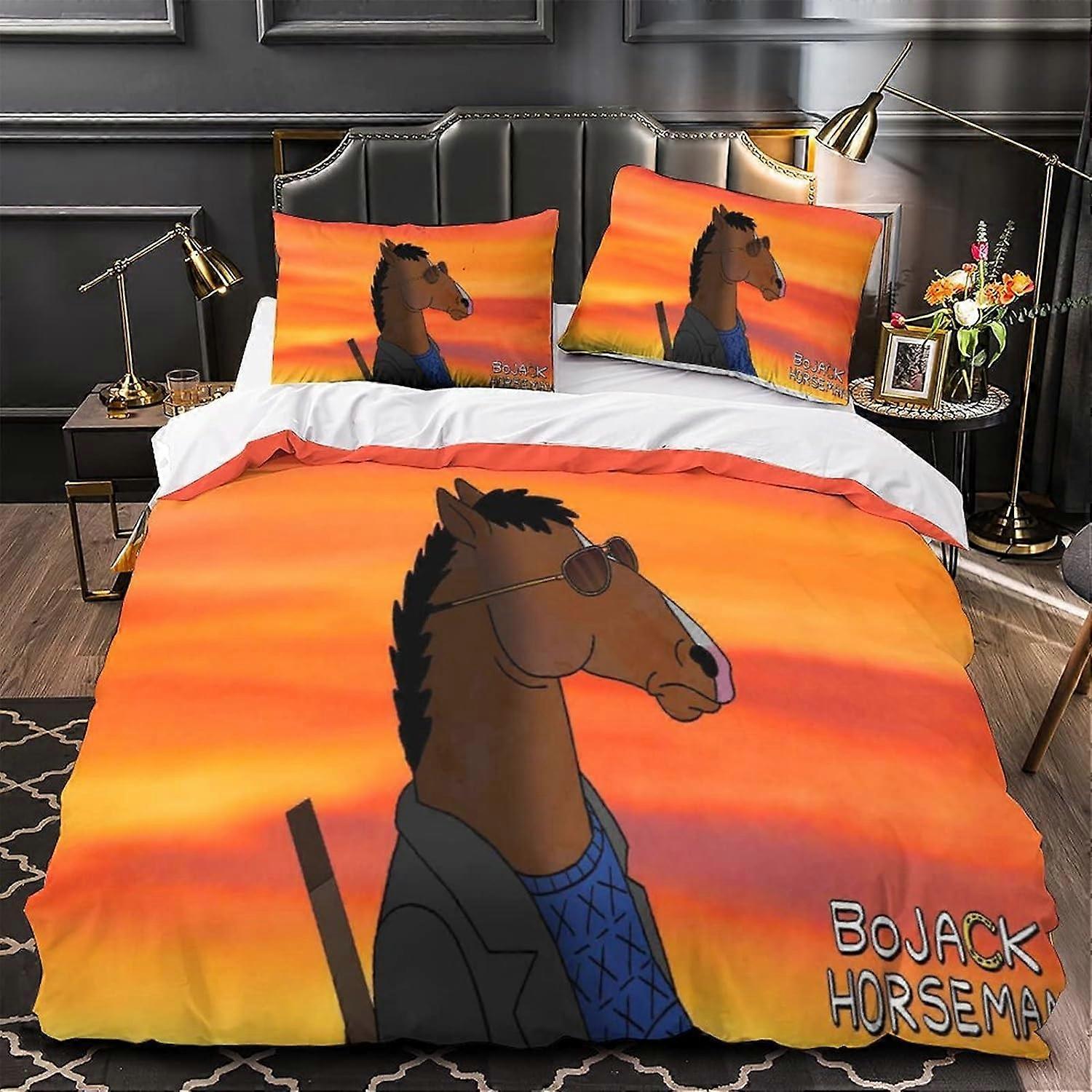 Bojack Horseman D Printed Effect Duvet Cover Set with Pillowcases,Microfiber Single Quilt Bedding Set 135*200 CM