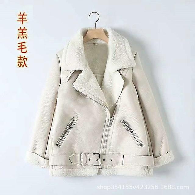 נשים חורף זמש חם עבה זמש מעיל כבש סתיו אופנוע מעילים חומים דמוי פנינים אופנוען עור כבש מעילים הלבשה תחתונה