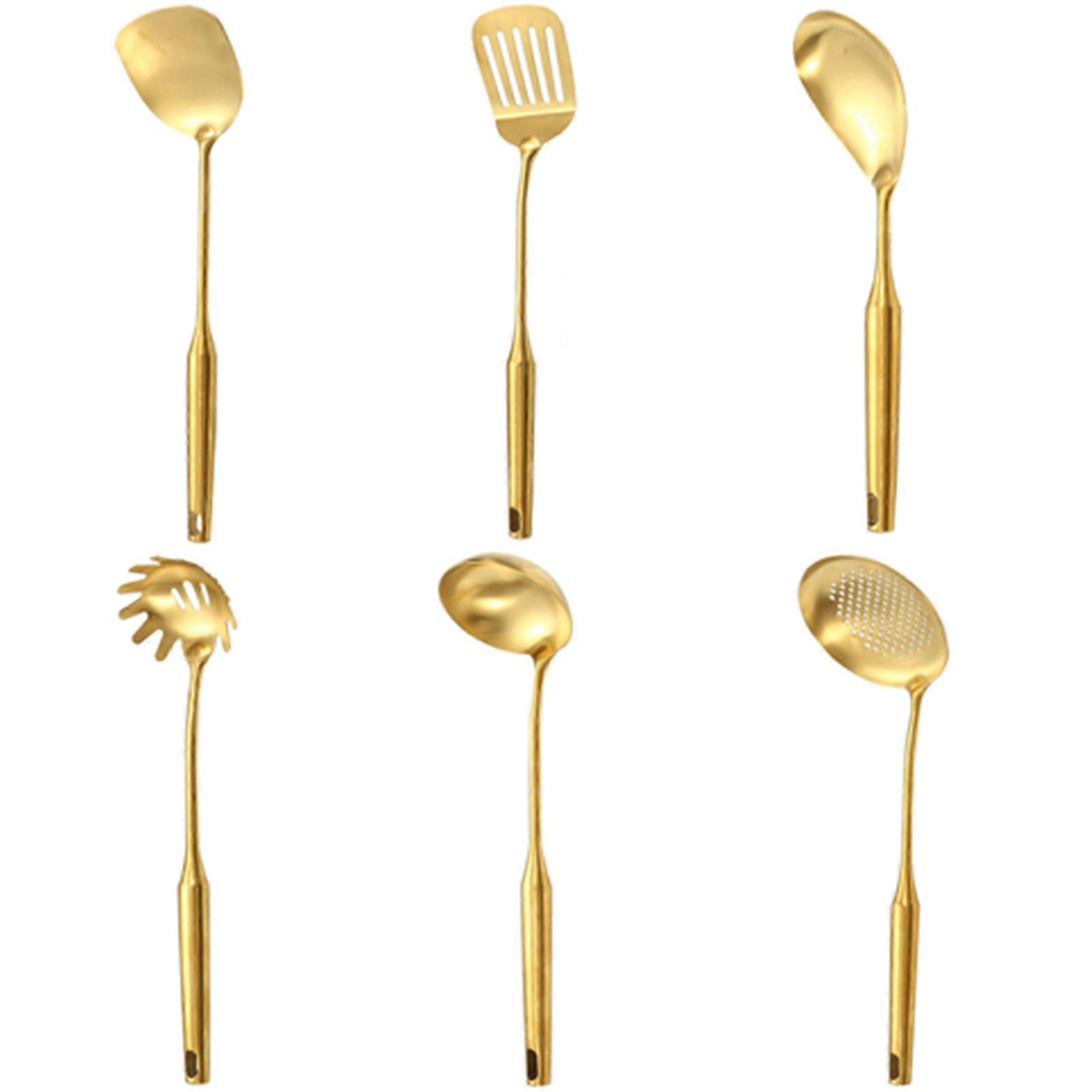 6pc rustfrit stål køkkenredskaber Sæt Guld Suppe slev Spatel Rustproof Moderne Madlavning Gadget
