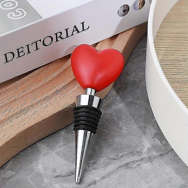 1pc, Wine Stopper, Red Heart Shape Valentine's Day Theme Red Wine Stopper, Wine Bottle Cork, Expanding Beverage Bottle Stopper, Preservation Red Wine
