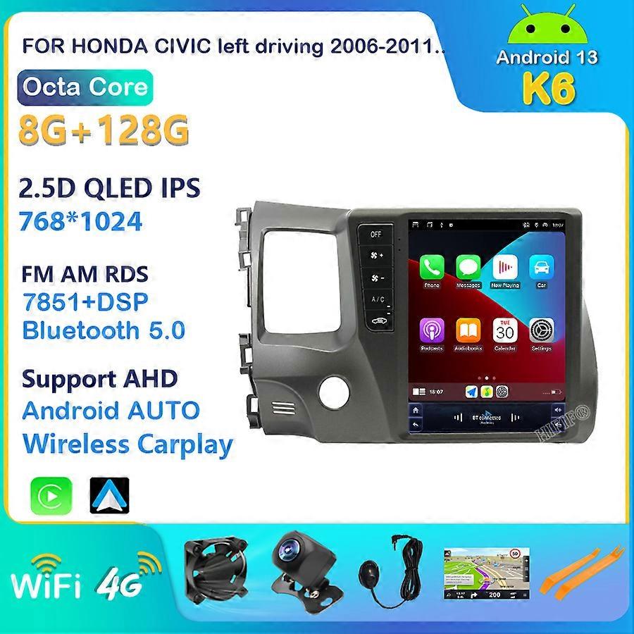 Android 13 For Honda Civic 2006-2011 Auto GPS Navigation Car Dvd Multimedia Player 4G Stereo DSP Video WIFI