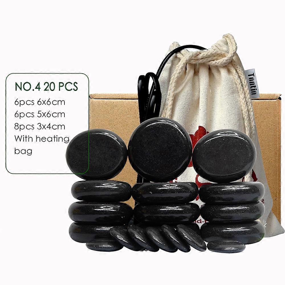 טונטין 20 יחידות / סט סט עיסוי אבן חמה תיבת חימום להקל על הלחץ כאבי גב בריאות בריאות לבה בזלת עגולה כלי עיסוי אבנים