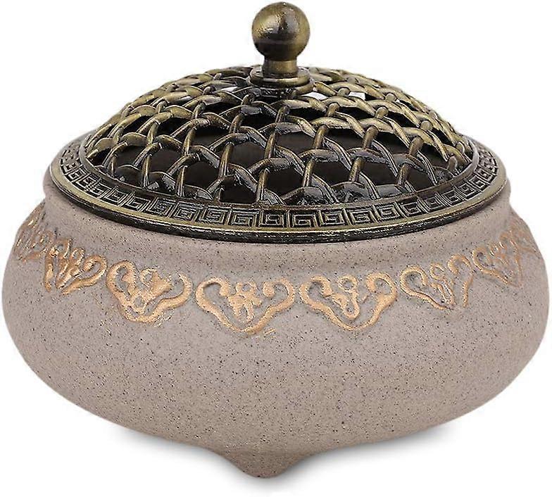 Ceramic Censer Incense Burner Incense Holder Round Chinese Porcelain Incense Bowl with Fireproof Mat and Metal Lid Home Decor Gifts