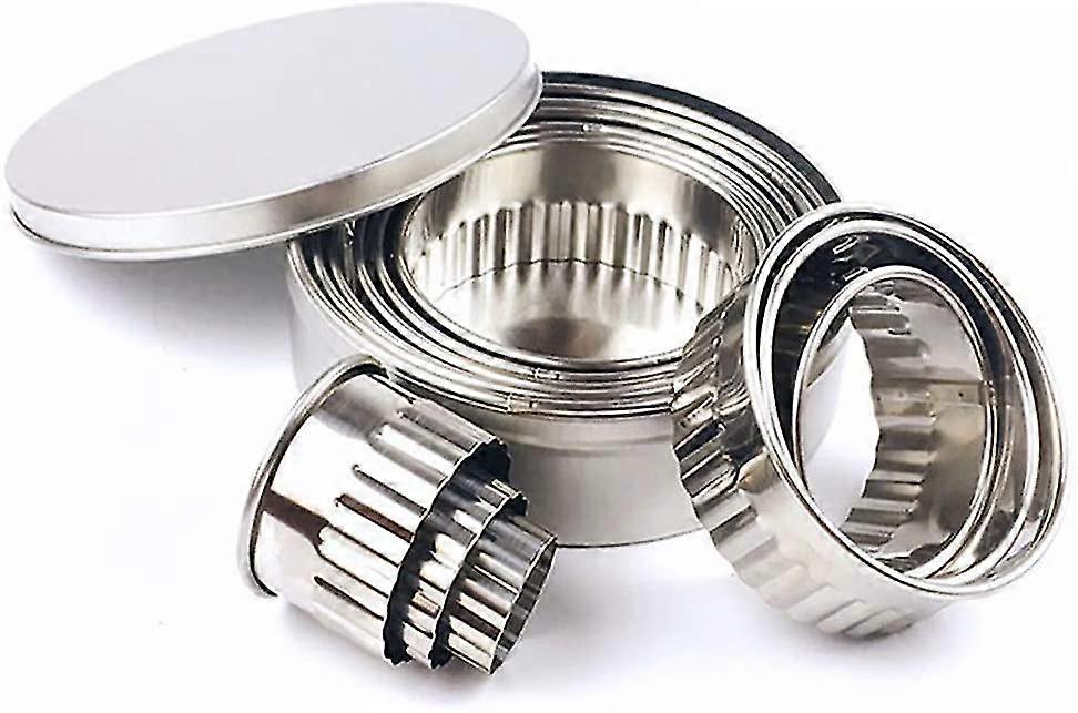 rustfritt stål riflet kant runde cookie kjeks kutter sett 12 stykker