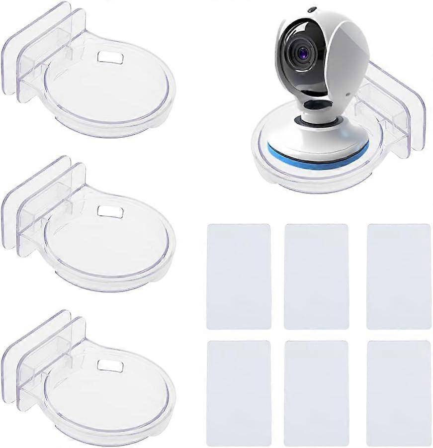 3Pcs Mini Acrylic Floating Shelves Round Wall Mounted Hanging Shelves Clear Adhesive Wall Display Stand for Speaker Security Cameras 9cm