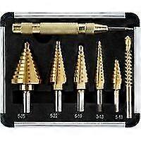 Step Drill Bit, 5pcs Titanium Countersink Drill Bit Set With Automatic Center Punch, Titanium Coated With Aluminum Case, Double Cutting Blades