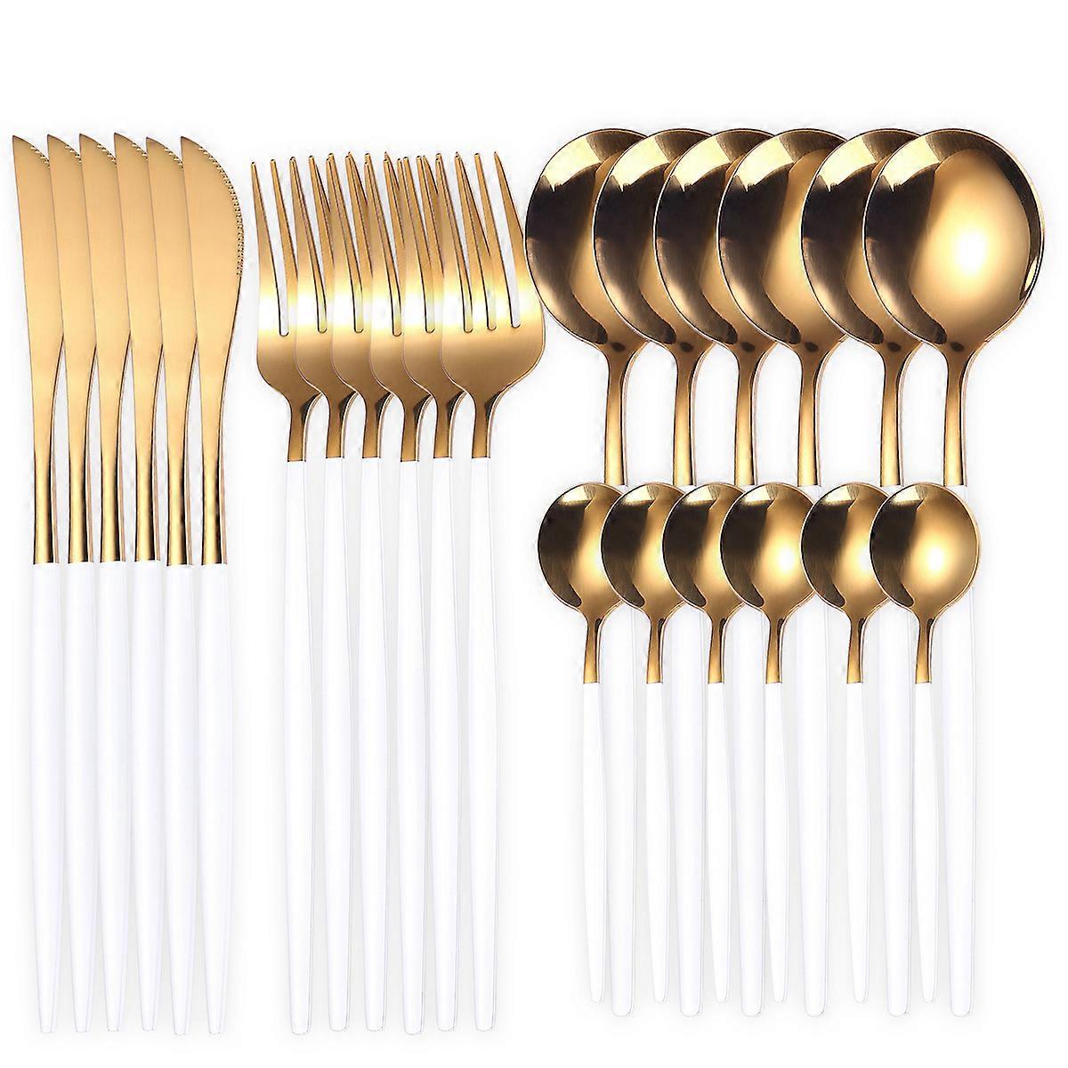 24pcs white-golden Dinnerware Set Stainless