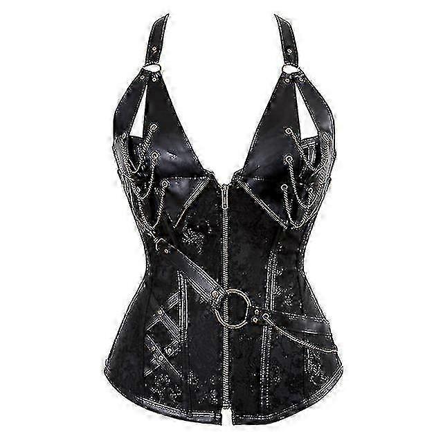 Steampunk Corset Vestido Mulheres Góticos Espartilho de Couro Falso com Saia de Renda Assimétrica Conjunto S-6xl