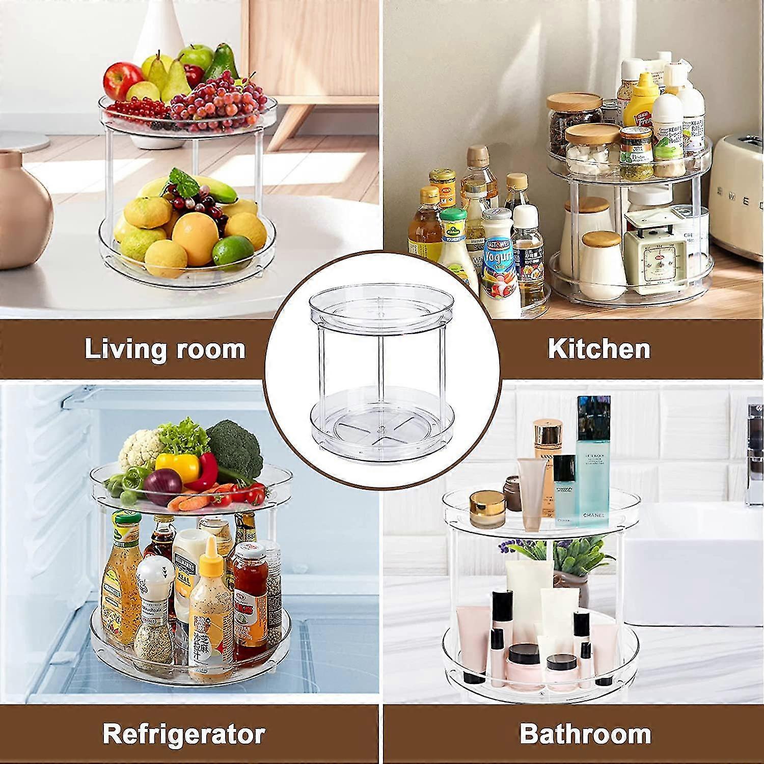 Lazy Susan Organizer Rutschfest Madesmart 2-stufiger Drehteller Aus Kunststoff – Rutschfester Lazy Susan Organizer, 25,4 Cm Durchmesser Pro Etage, Weiß, BPA-frei, Für Küche, Kühlschrank & Bad