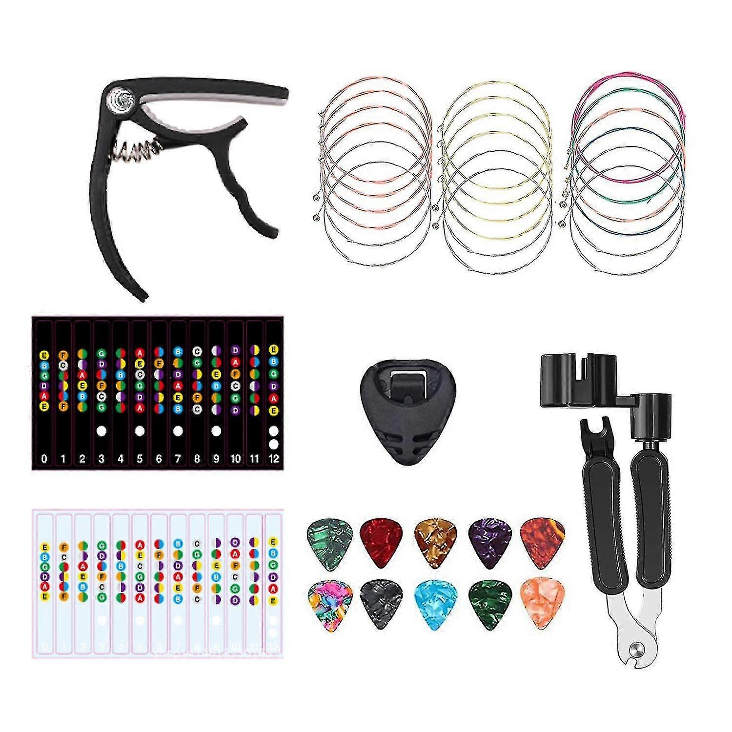 18 St Gitarrstrngar, Akustisk Gitarrbyte, Akustiska Strngar, Gitarrplockar, Capo, Skalklistermrken, Plockhllare-haoyi