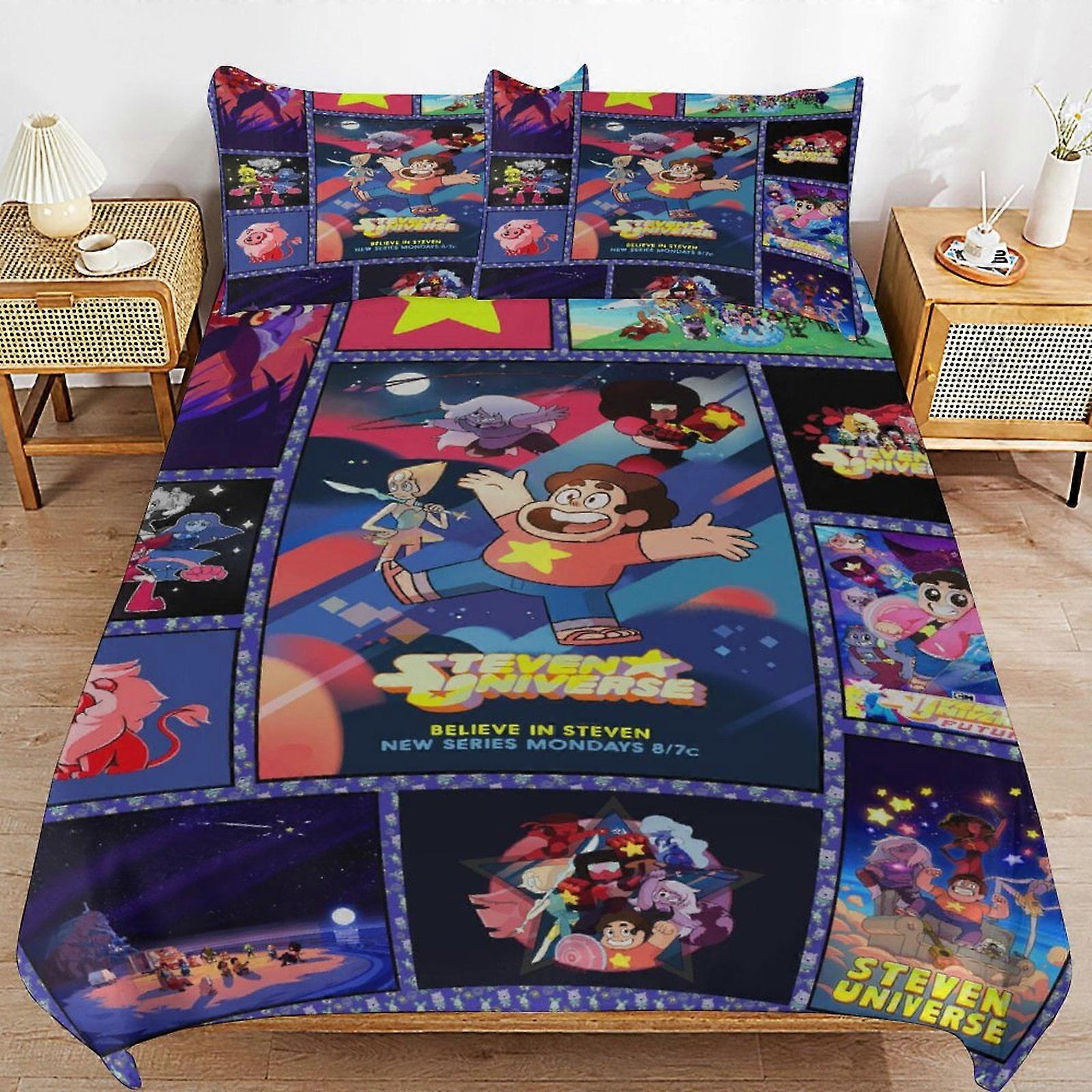 bedding set CA136 Steven Universe Bed Duvet Cover Microfiber Bedding Sets 3D Printed Lightweight 3 Piece Comforter Sets, 1 Duvet Cover And 2 Pillow DP